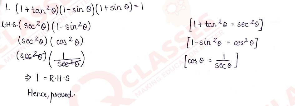 Class Icse Maths Important Questions Chapter Trigonometrical Identities