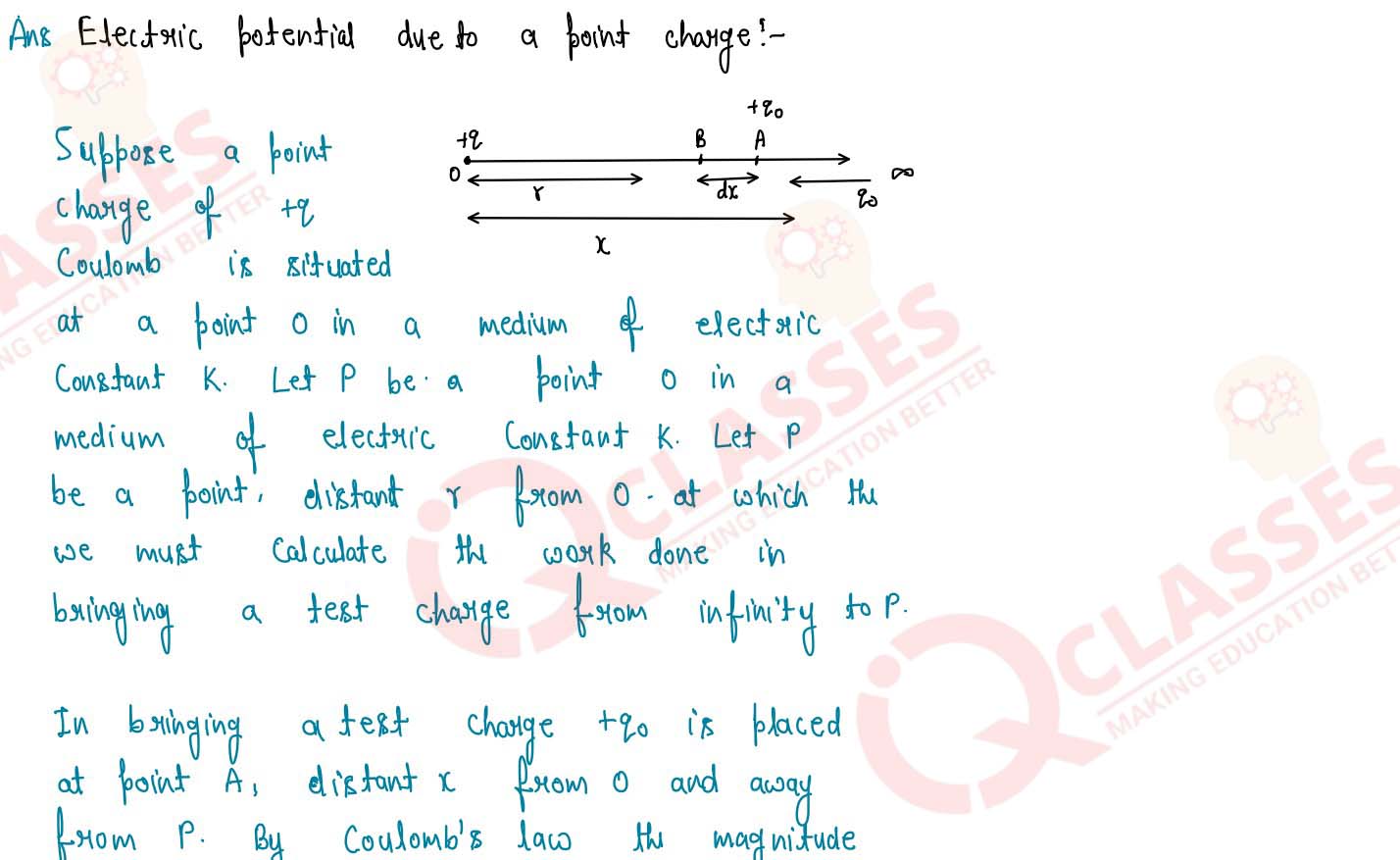 Show that electric potential at a point P