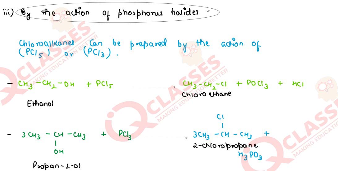 method of preparation of haloalkanes from alcohol by the action of phosphorous halides